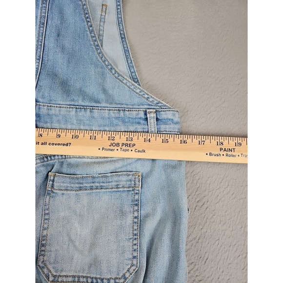 Gap Crop Denim Overalls Size Small Blue Indigo Faded Destressed Stretch - Picture 7 of 8